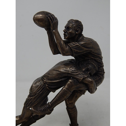 470 - Bronzed Sculpture of Two Rugby Players together with Two Rugby Nostalgia & Modern Play Books in Fold... 