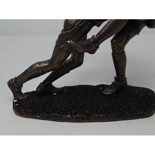 470 - Bronzed Sculpture of Two Rugby Players together with Two Rugby Nostalgia & Modern Play Books in Fold... 