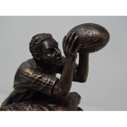 470 - Bronzed Sculpture of Two Rugby Players together with Two Rugby Nostalgia & Modern Play Books in Fold... 