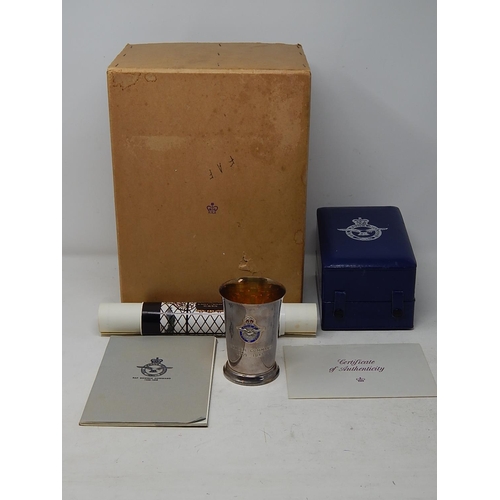 62 - Bomber Command 1939-1945 Hallmarked Silver & Enamel Beaker in Fitted Blue Leather Case, Outer Box & ... 