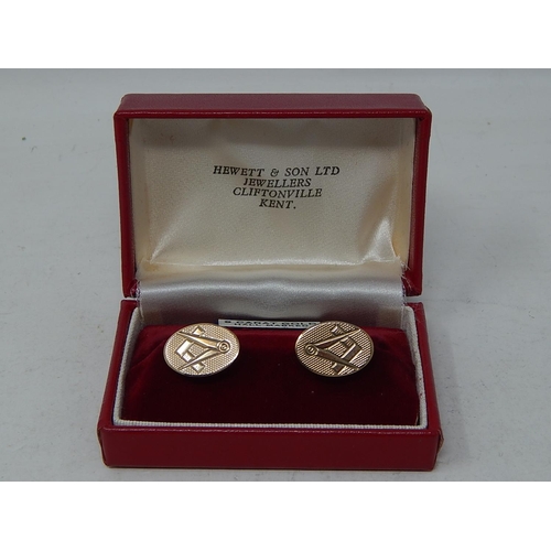 70 - Pair of 9ct Gold Masonic Cufflinks in Original Fitted Case: Weight 8.2g