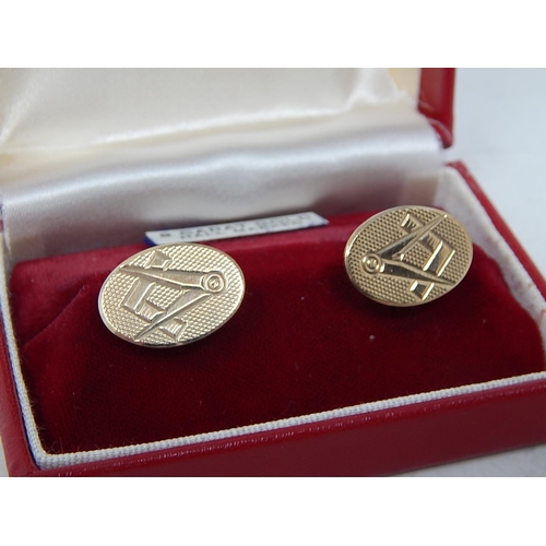 70 - Pair of 9ct Gold Masonic Cufflinks in Original Fitted Case: Weight 8.2g