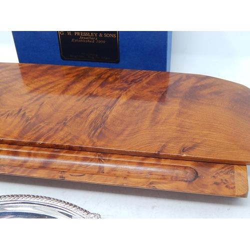 73 - Gentleman's Walnut Desk Stand Measuring 25cm wide with Inner Hallmarked Silver Tray