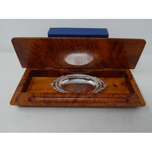 73 - Gentleman's Walnut Desk Stand Measuring 25cm wide with Inner Hallmarked Silver Tray