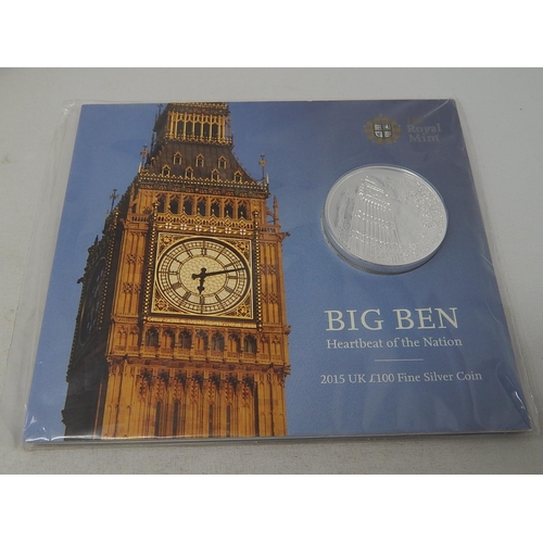 304 - 2015 The Royal Mint Big Ben £100 .999 Fine Silver Coin (62.86g). 984043