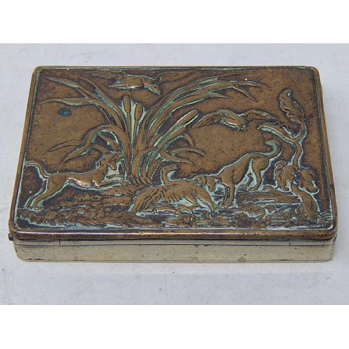 340 - Antique / Vintage Tobacco SNUFF BOX w/ Copper Lid, Hunting Scene. 159005