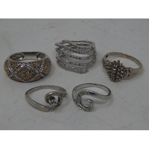 343 - 5 x Modernist .925 Sterling Silver RINGS inc. Stone Set, Wave Design (15g). 483219