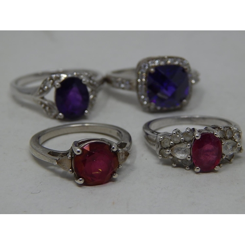 345 - 4 x Statement .925 Sterling Silver GEMSTONE RINGS inc. Halo, Three Stone (16g). 147907