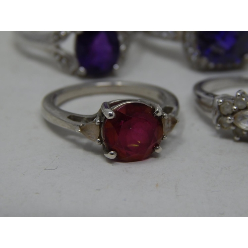 345 - 4 x Statement .925 Sterling Silver GEMSTONE RINGS inc. Halo, Three Stone (16g). 147907