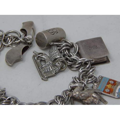 346 - Vintage .925 Sterling Silver Curb Link CHARM BRACELET w/ Double Curb Link (43g). 469444