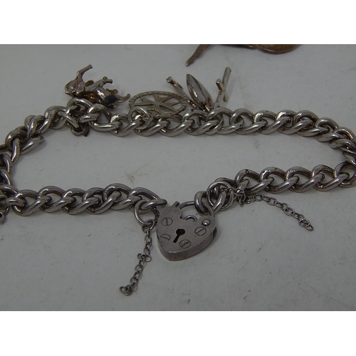 347 - 2 x Modernist .925 Sterling Silver HEART PADLOCK Bracelets w/ Curb Link (38g). 786859