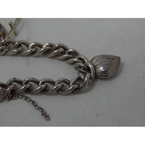 347 - 2 x Modernist .925 Sterling Silver HEART PADLOCK Bracelets w/ Curb Link (38g). 786859