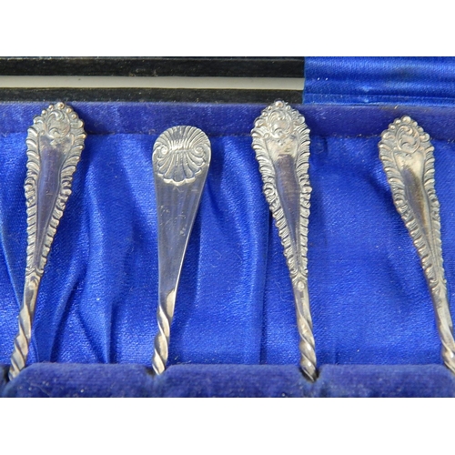 351 - 6 x Antique Hallmarked .925 STERLING SILVER Teaspoons In Fitted Case (57g). 599791