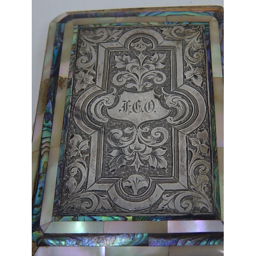 356 - Antique Abalone Shell & Mother of Pearl Calling Card Case w/ .925 Silver Detail. 932903