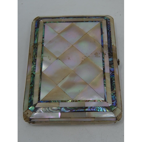 356 - Antique Abalone Shell & Mother of Pearl Calling Card Case w/ .925 Silver Detail. 932903