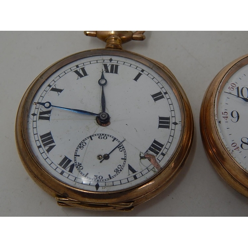 368 - 2 x Vintage Gents Rolled Gold Open Faced POCKET WATCHES Hand-Wind Inc. Waltham. 388882