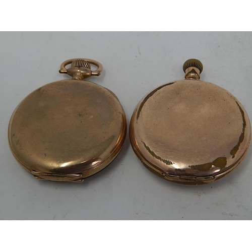 368 - 2 x Vintage Gents Rolled Gold Open Faced POCKET WATCHES Hand-Wind Inc. Waltham. 388882