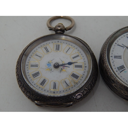 369 - 2 x Vintage Ladies .935 SILVER Cased FOB WATCHES Key-Wind (87g). 522759