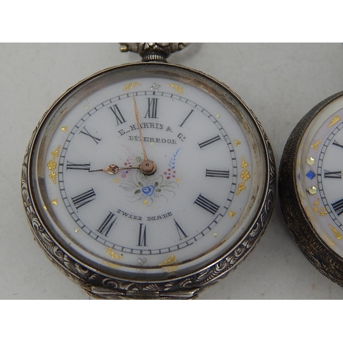 370 - 2 x Vintage Ladies .935 SILVER Cased FOB WATCHES Key-Wind (87g). 832309