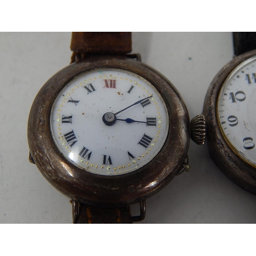 371 - 2x Vintage Ladies .925 STERLING SILVER Cased Trench Style WRISTWATCHES Hand-Wind. 133785