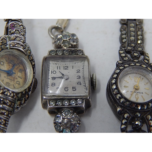 377 - 3 x Vintage Ladies .925 /.935 SILVER Cocktail WRISTWATCHES Hand-Wind WORKING 55g. 150250