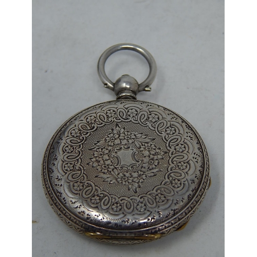 388 - Vintage FINE SILVER Cased Pocket WATCH Key-Wind WORKING (44g). 333828