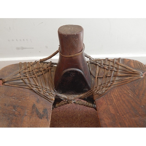 475 - C19th Camel Saddle Constructed From Hardwood, Leather & Ironwork: Impressed with Initials: Possibly ... 