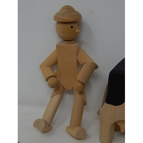 490 - 5 x Handmade Wooden Toys: Cow, Teddy Bears etc