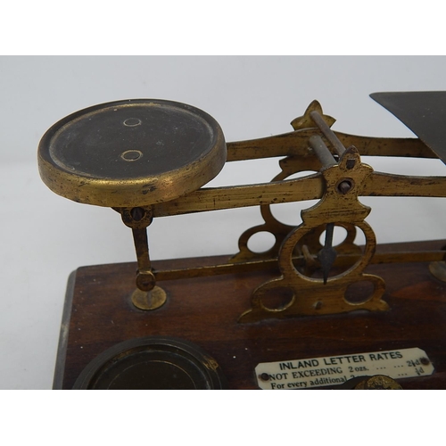 494 - Antique Brass Postal Scales complete with weights.