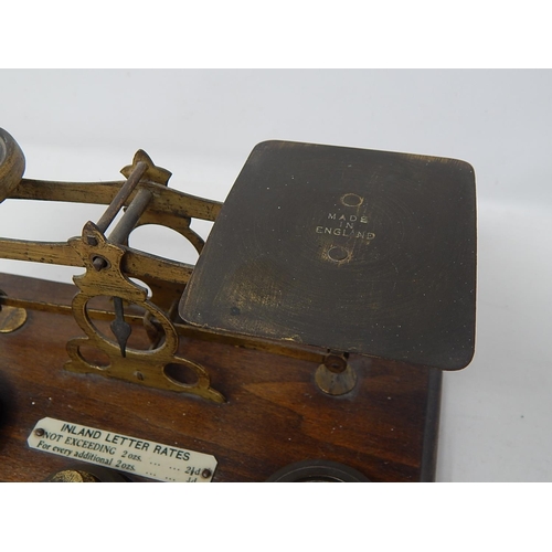 494 - Antique Brass Postal Scales complete with weights.