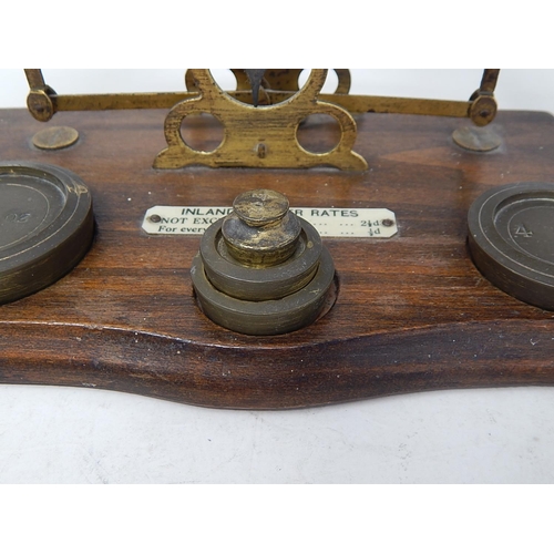 494 - Antique Brass Postal Scales complete with weights.