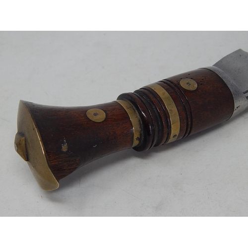 497 - Kukri Knife with Wooden & Brass Mounted Handle/Grip: Measures 42cm