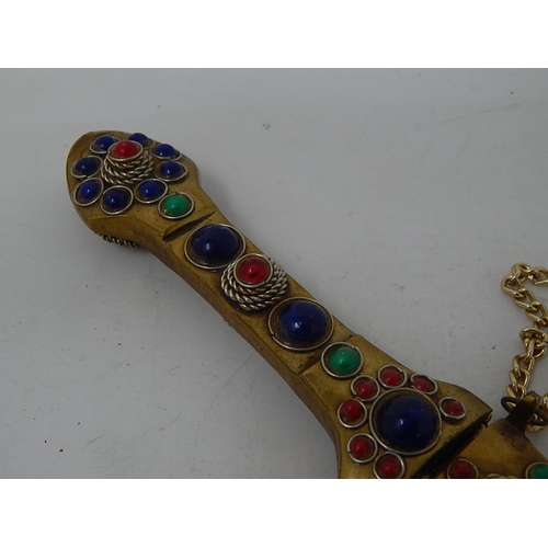 503 - Turkish Dagger & Scabbard Decorated with Polished Cabochons & Rope Detail: Measures 26.5cm