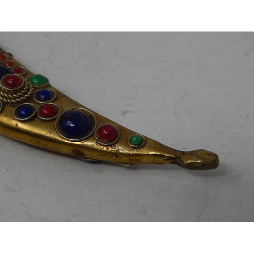 503 - Turkish Dagger & Scabbard Decorated with Polished Cabochons & Rope Detail: Measures 26.5cm