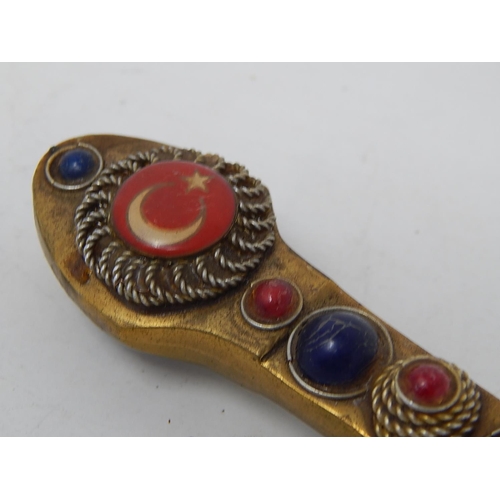 503 - Turkish Dagger & Scabbard Decorated with Polished Cabochons & Rope Detail: Measures 26.5cm