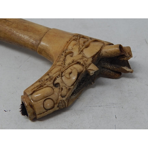 506 - RARE Head Hunters Sword from Borneo. Eban/Dayak Detailed Carving on Bone Handle: Small Tuft of Hair ... 