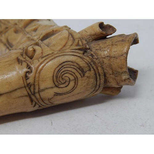 506 - RARE Head Hunters Sword from Borneo. Eban/Dayak Detailed Carving on Bone Handle: Small Tuft of Hair ... 