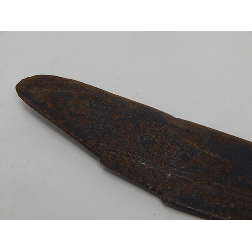 506 - RARE Head Hunters Sword from Borneo. Eban/Dayak Detailed Carving on Bone Handle: Small Tuft of Hair ... 