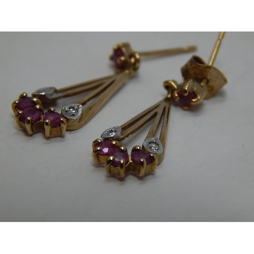 210 - 9ct Gold ruby and diamond drop earrings. 132472