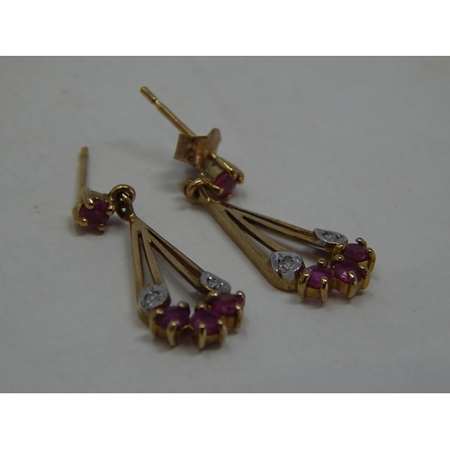 210 - 9ct Gold ruby and diamond drop earrings. 132472