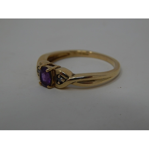 222 - 9ct gold diamond and amethyst set ring. 292359