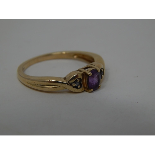 222 - 9ct gold diamond and amethyst set ring. 292359