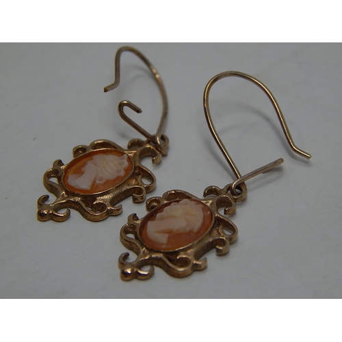 260 - 9ct gold cameo set earrings. 666343