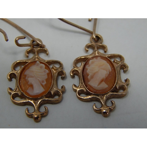 260 - 9ct gold cameo set earrings. 666343