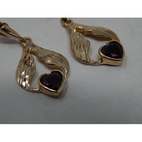 263 - 9ct gold garnet set drop earrings. 346645