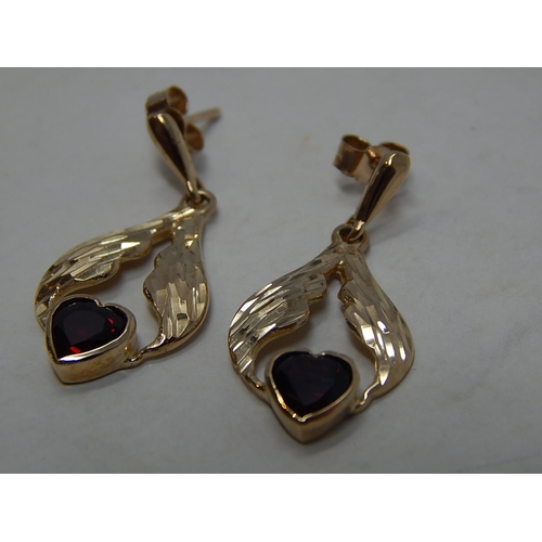 263 - 9ct gold garnet set drop earrings. 346645