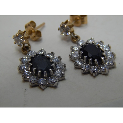 265 - 9ct gold gemstone set cluster drops earrings. 479386