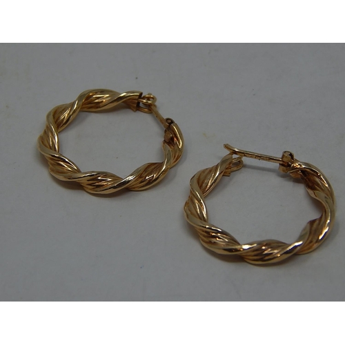 285 - 9ct gold twist creole hoop earrings. 254160