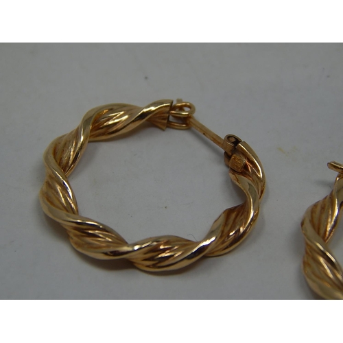 285 - 9ct gold twist creole hoop earrings. 254160