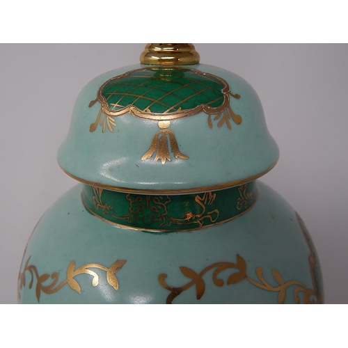 508 - Hand Painted Table Lamp with Cartouches of Birds: Measures 45cm: Pat Tested.